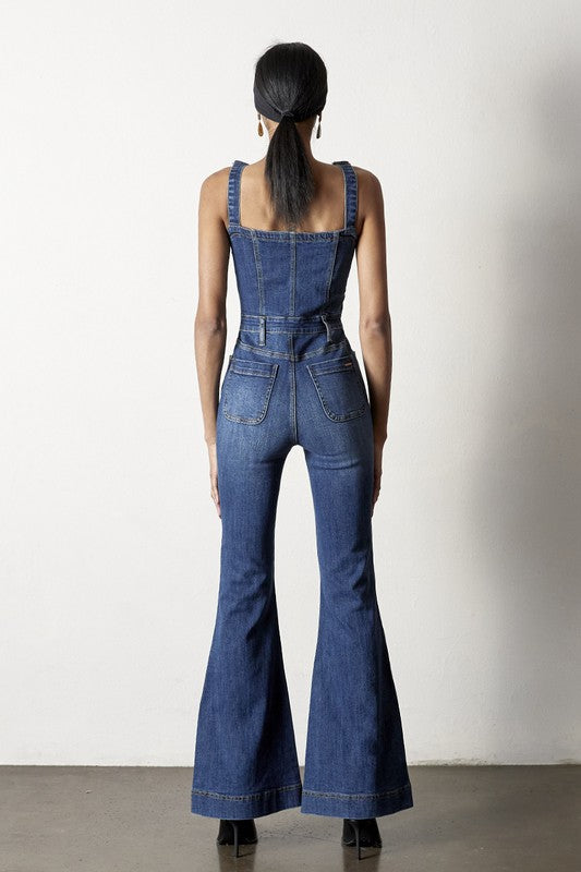 Flare Denim Jumpsuit Button Overalls Denim Lab USA   