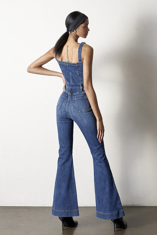 Flare Denim Jumpsuit Button Overalls Denim Lab USA   