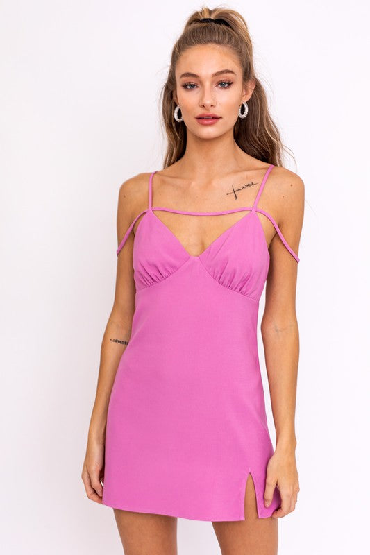 Strap Detail Mini V-neck Dress LE LIS PINK S 