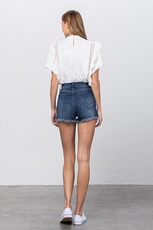 High Waist Lace Lining Trim Denim Shorts Insane Gene   