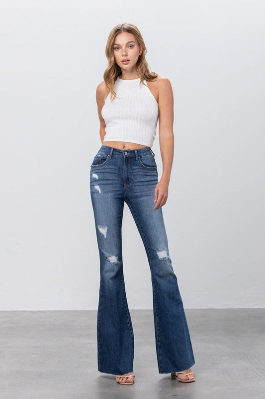 Mid Rise Dark Wash Flare Jeans Insane Gene   