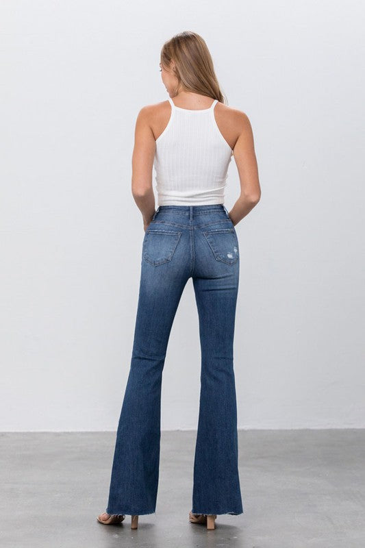 Mid Rise Dark Wash Flare Jeans Insane Gene   