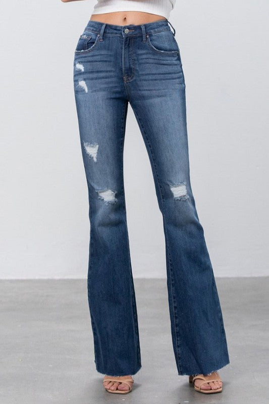 Mid Rise Dark Wash Flare Jeans Insane Gene   