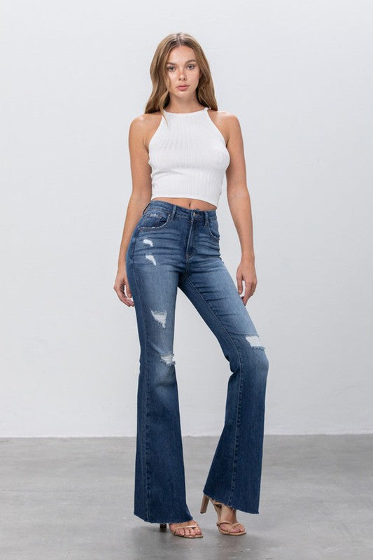 Mid Rise Dark Wash Flare Jeans Insane Gene   