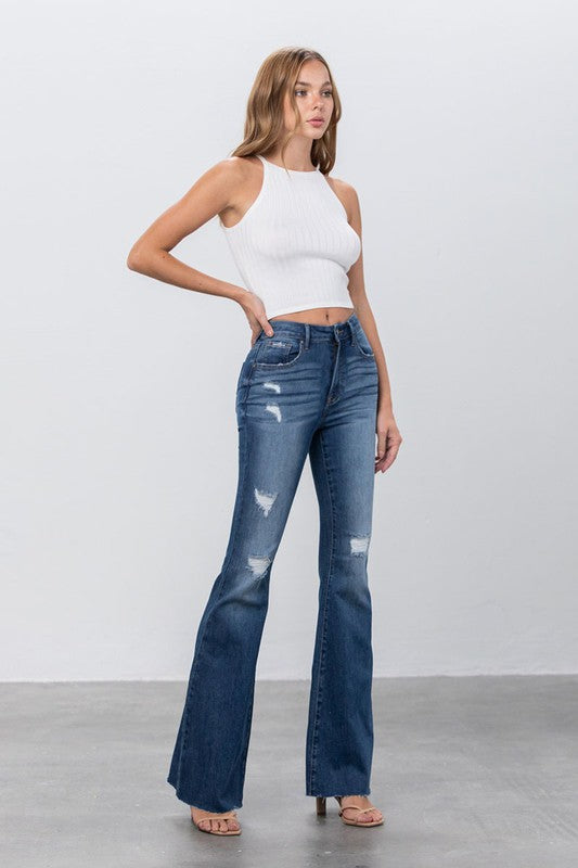 Mid Rise Dark Wash Flare Jeans Insane Gene   