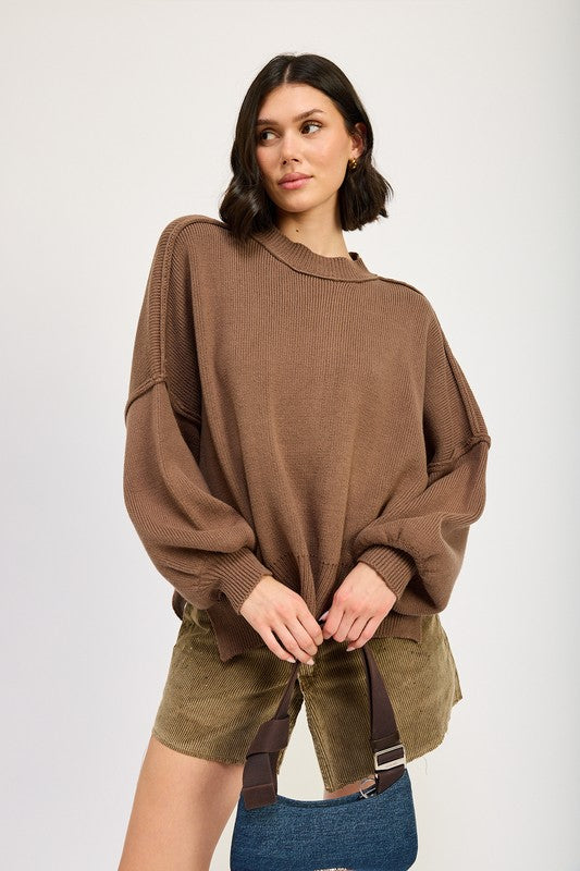 Long Sleeve Over Fitted Sweater Top Emory Park BROWN S 