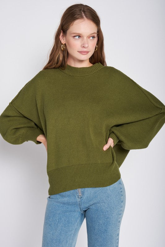 Long Sleeve Over Fitted Sweater Top Emory Park GREEN S 