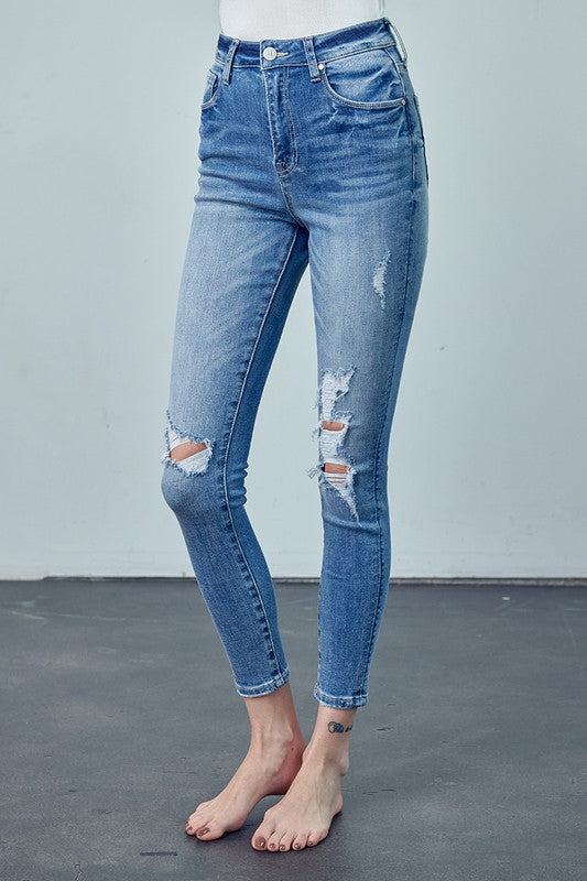 High Rise Ankle Knee Distressed Skinny Jeans Insane Gene   