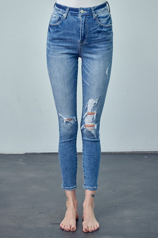 High Rise Ankle Knee Distressed Skinny Jeans Insane Gene   