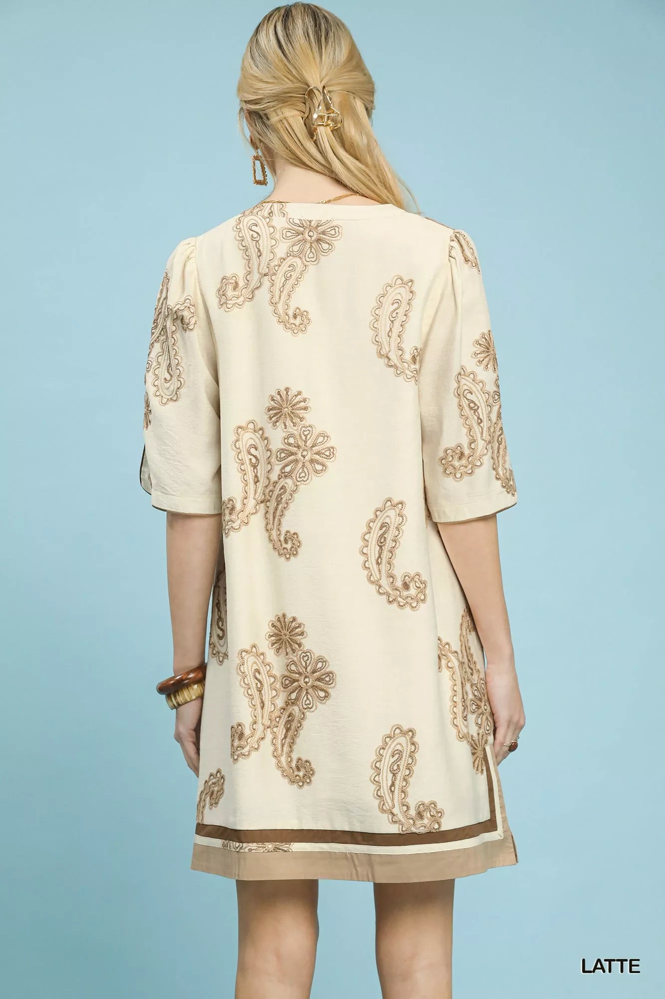 Embroidered Split Neck Shift Dress Umgee