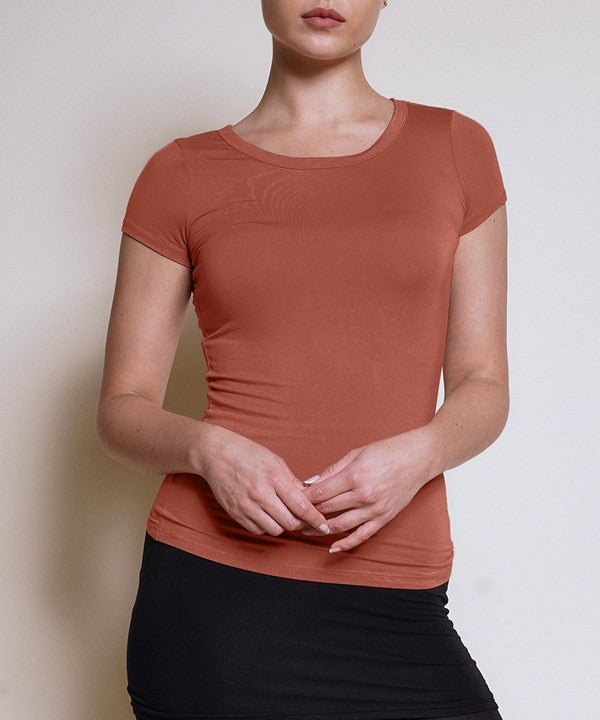 Classic Bamboo Crewneck Fitted Tee Fabina RUST S 