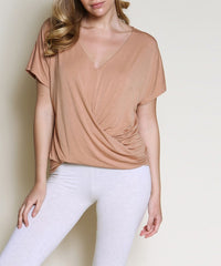 Bamboo Twist Front Dolman Sleeve Top Fabina CAMEL S 