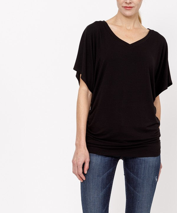 Bamboo Dolman Sleeve Tunic Top Fabina BLACK S 