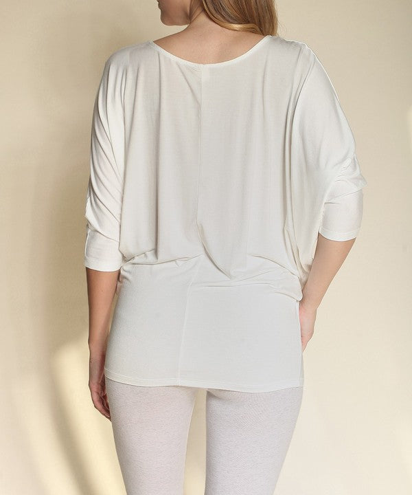 Bamboo Side Ruched Dolman Sleeve Top Fabina   