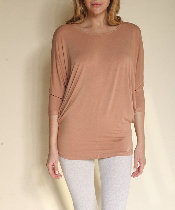 Bamboo Side Ruched Dolman Sleeve Top Fabina   