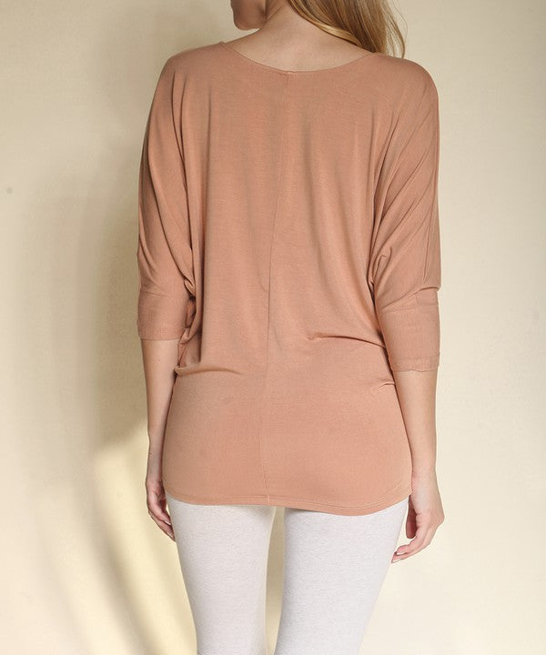 Bamboo Side Ruched Dolman Sleeve Top Fabina   