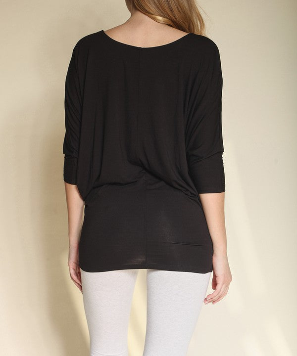 Bamboo Side Ruched Dolman Sleeve Top Fabina   