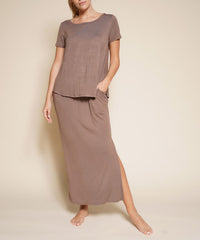 Bamboo Casual Long Skirt With Pockets Fabina MOCHA S 