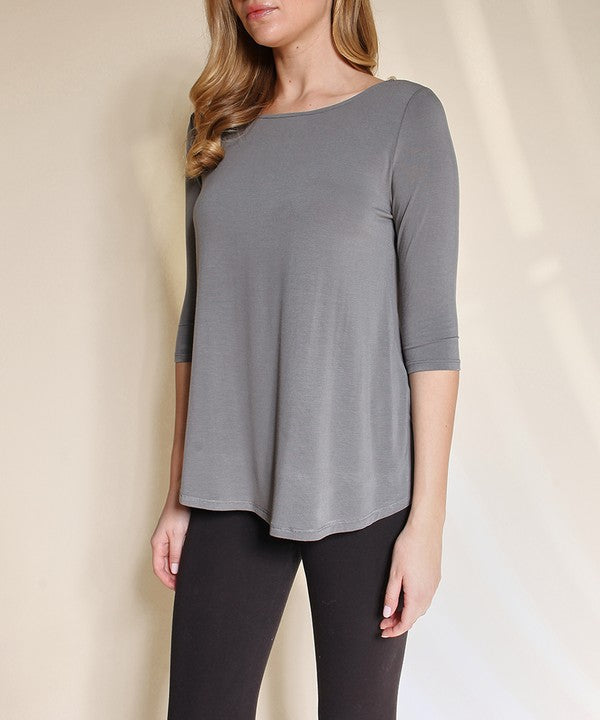 Bamboo Boatneck Elbow Sleeve Top Fabina   