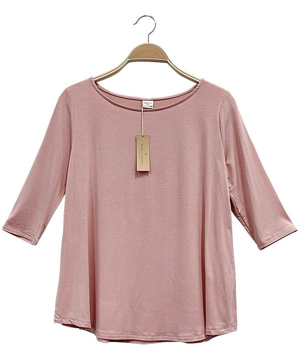 Bamboo Boatneck Elbow Sleeve Top Fabina MAUVE S 