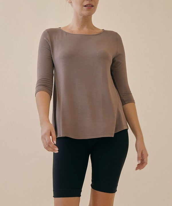 Bamboo Boatneck Elbow Sleeve Top Fabina MOCHA S 