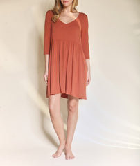 Bamboo Relaxed Babydoll Dress Fabina RUST S 