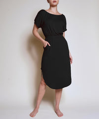 Bamboo Puff Sleeve Tulip Dress Fabina BLACK S 