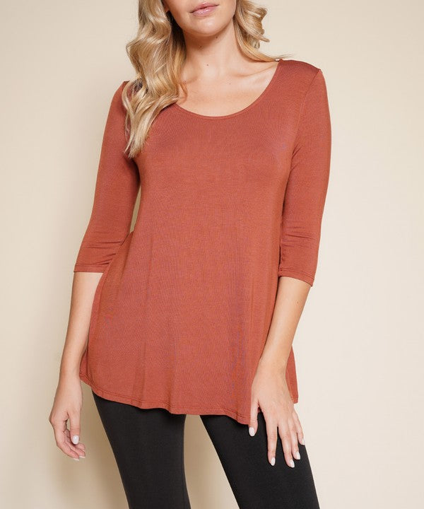 Bamboo Elbow Flared Tunic Top Fabina RUST S 