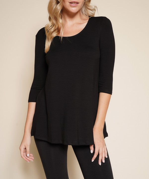 Bamboo Elbow Flared Tunic Top Fabina BLACK S 