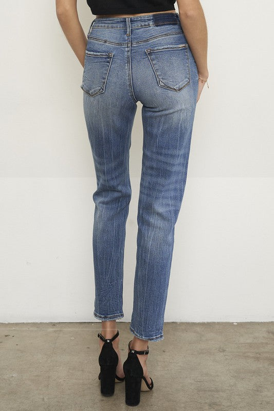 High Rise Dark Denim Wash Girlfriend Jeans Insane Gene   