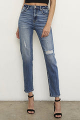 High Rise Dark Denim Wash Girlfriend Jeans Insane Gene   