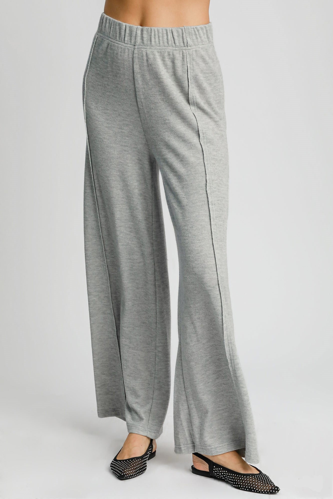 Elastic Waist Wide Leg Knit Pants Umgee Gray S