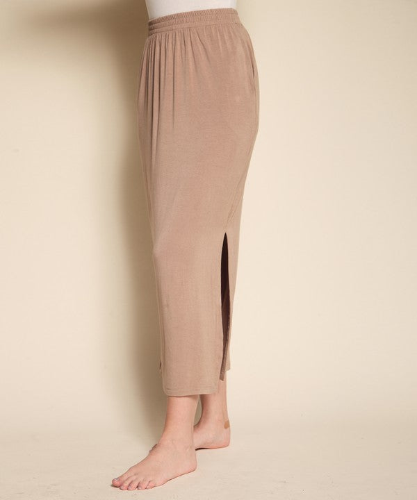 Bamboo Casual Long Skirt With Pockets Fabina TAUPE S 