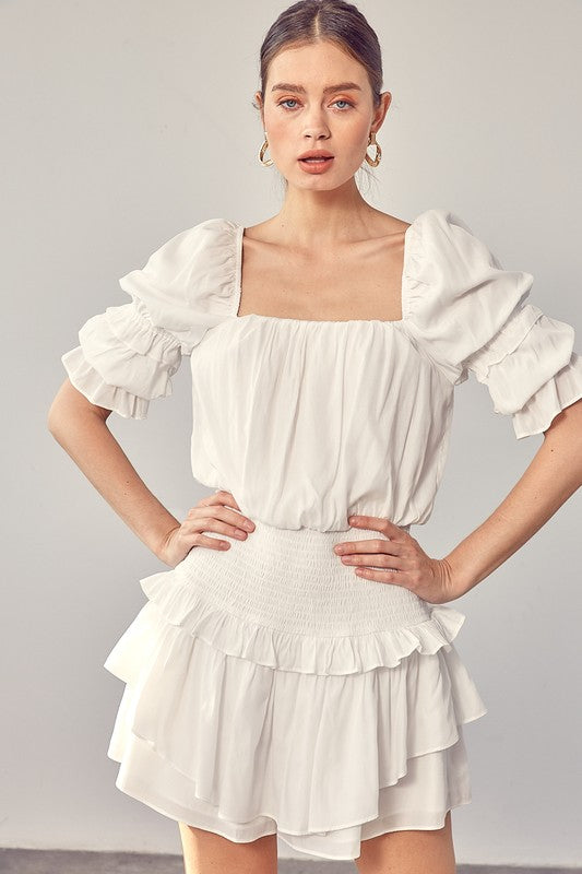 Puff Sleeve Smocked Waist Romper Do + Be Collection OFF WHITE S 