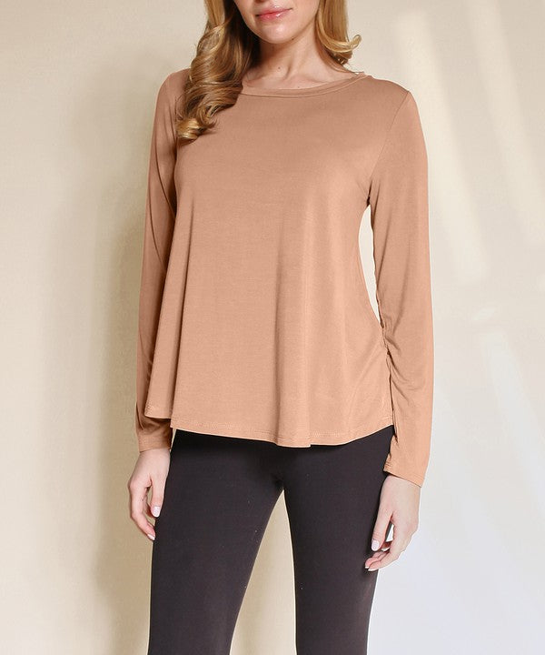 Bamboo Classic Long Sleeve Relaxed Top Fabina CAMEL S 