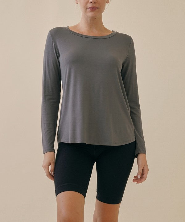 Bamboo Classic Long Sleeve Relaxed Top Fabina DULL GREY S 