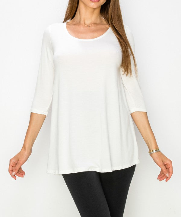 Bamboo Elbow Flared Tunic Top Fabina IVORY S 