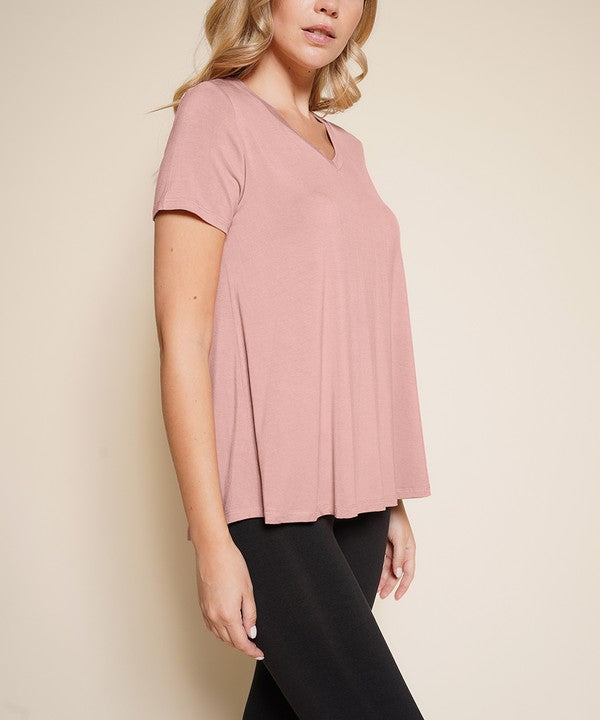 Bamboo Classic V-neck Top Fabina NEW MAUVE S 