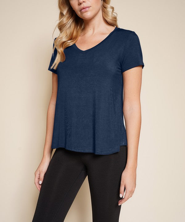 Bamboo Classic V-neck Top Fabina SLATE NAVY S 