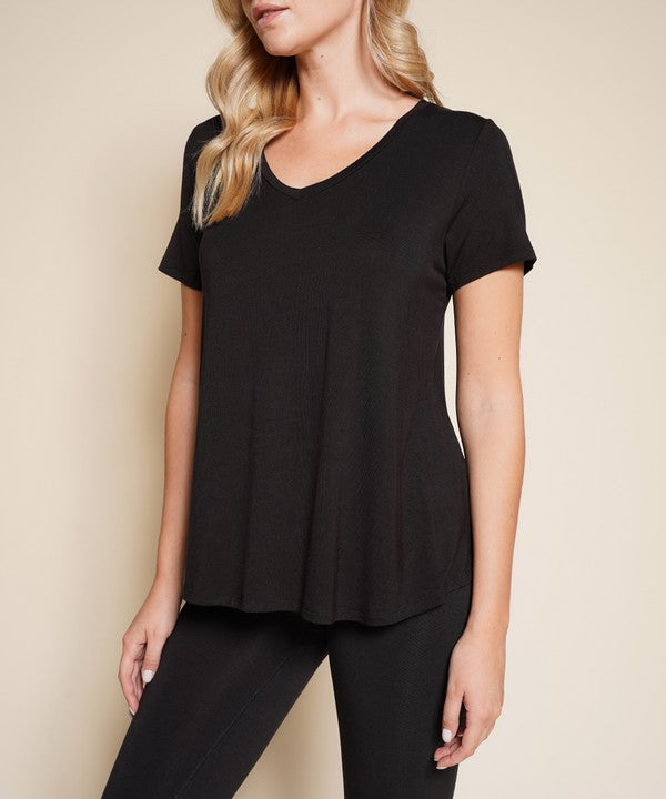 Bamboo Classic V-neck Top Fabina BLACK S 