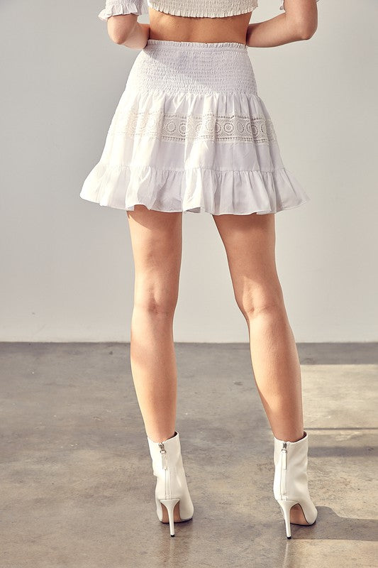 Lace Trim Smocked Mini Skirt Do + Be Collection   