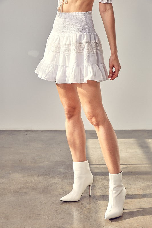 Lace Trim Smocked Mini Skirt Do + Be Collection   