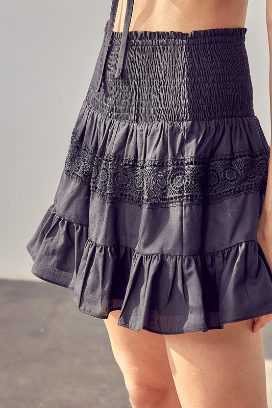 Lace Trim Smocked Mini Skirt Do + Be Collection   