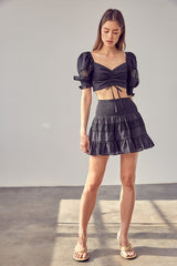 Lace Trim Smocked Mini Skirt Do + Be Collection   