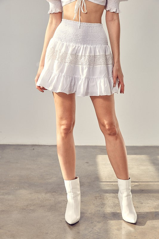 Lace Trim Smocked Mini Skirt Do + Be Collection   