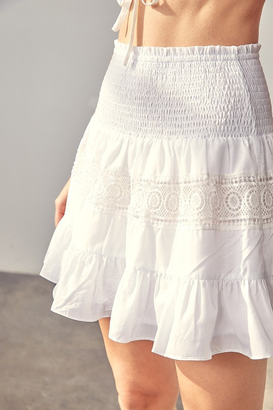 Lace Trim Smocked Mini Skirt Do + Be Collection WHITE S 