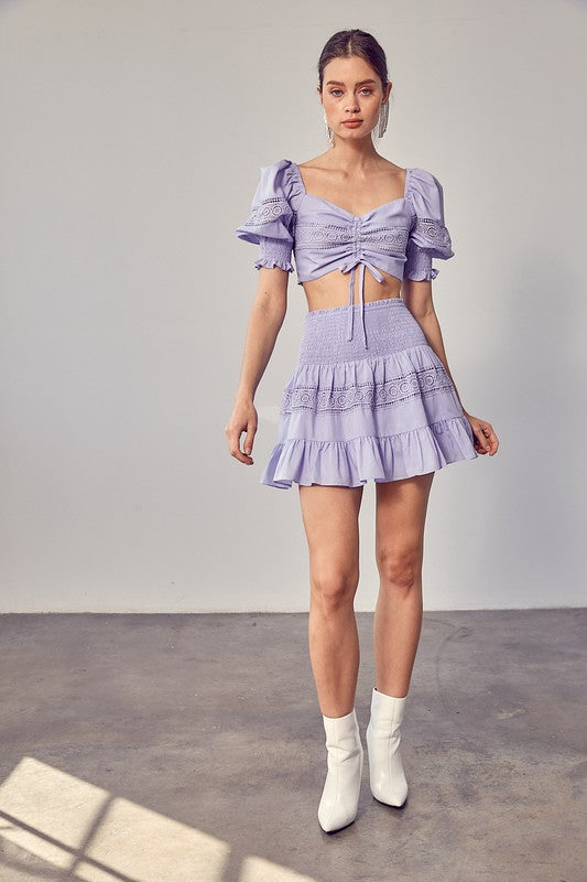 Lace Trim Smocked Mini Skirt Do + Be Collection   