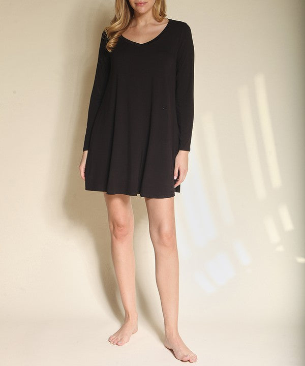 Bamboo Casual Long Sleeve V neckDress Fabina   