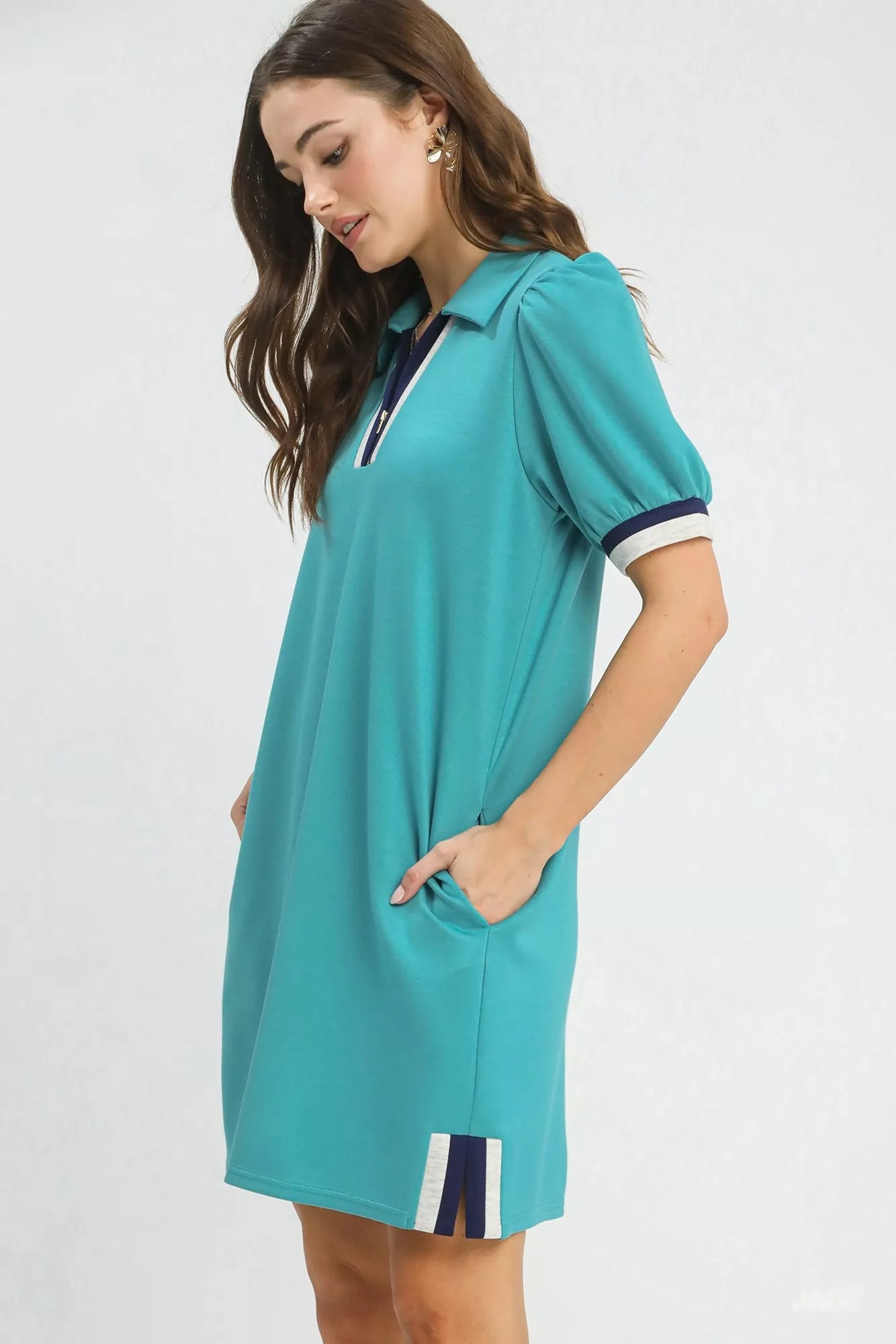 Color Block Zip Front Shift Dress Umgee
