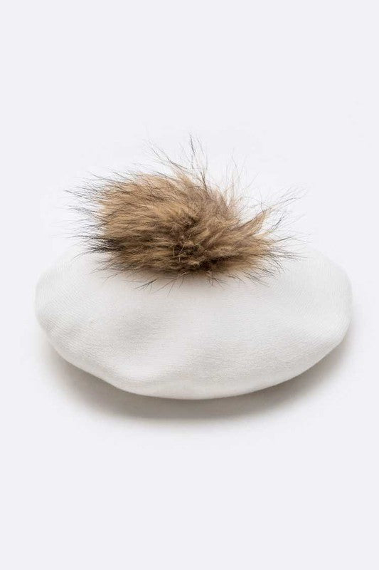 Genuine Fur Pom Cashmere Beret Simmer & Fay   